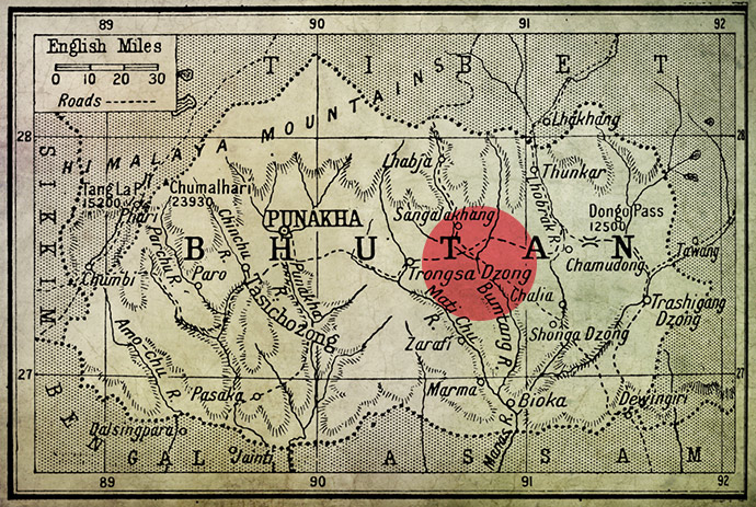 map of Bhutan, with Bumthang highlighted