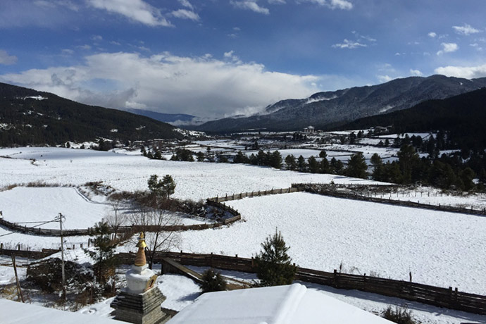 the view from Chumey Nature Resort in early winter